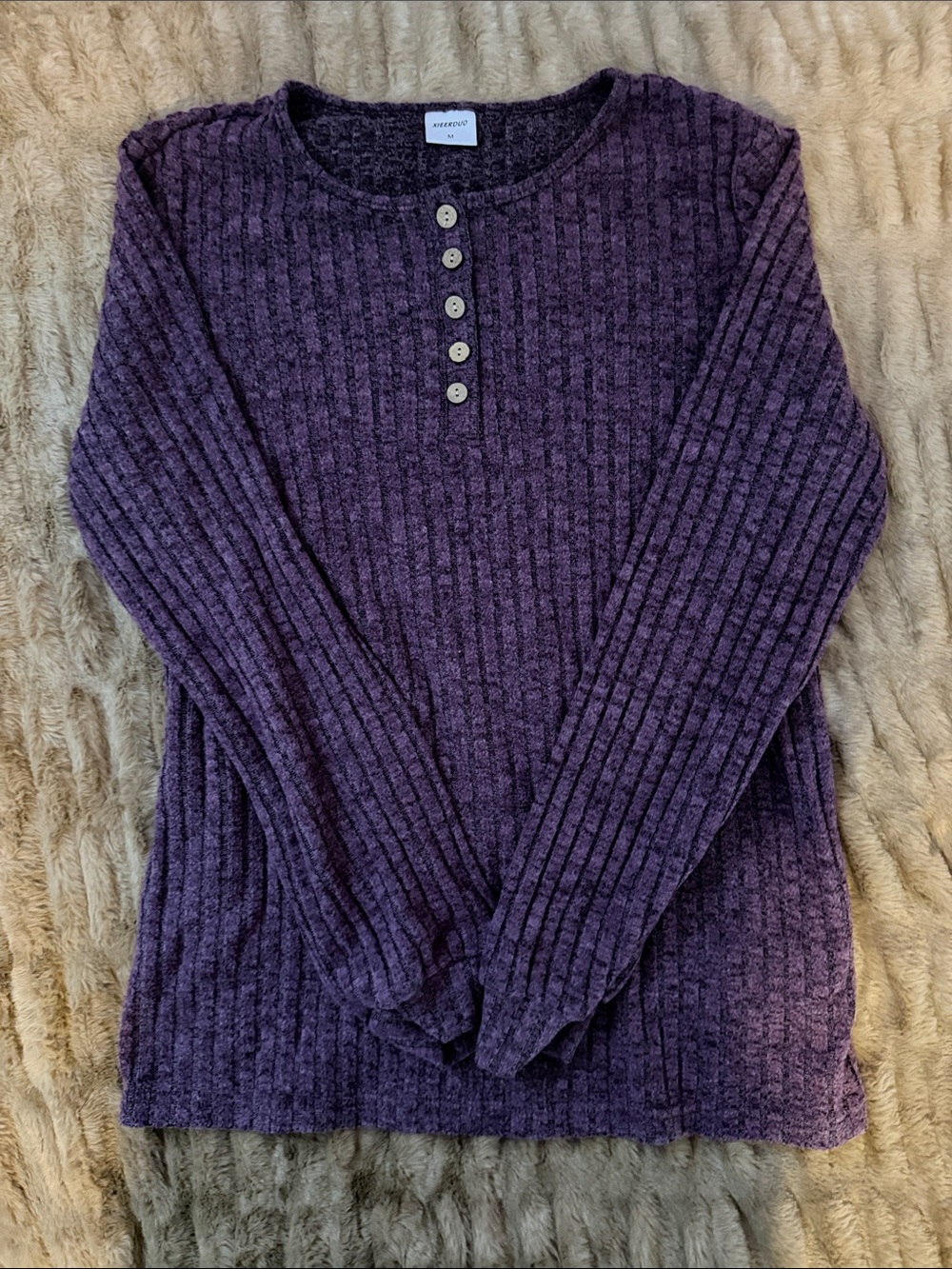 Cozy Ribbed Henley Sweater - Plum